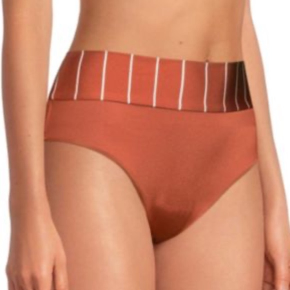 SKYE Genesis Rachel Striped Satin Bikini Bottom - TERRACOTTA